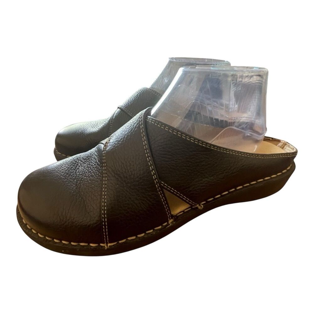 Falls Creek Mule Clogs Y2K Brown Size 9 Stitching Chunky VTG Leather Casual Work